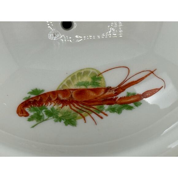 RARE French Hand Painted Crock Dish Porcelaine‎ de France Mid Century Seafood - Picture 4 of 10